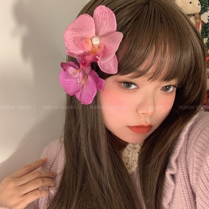 Kẹp Tóc Hoa Phalaenopsis Nữ - Trâm Cài Tóc Ngọc Trai Hoa Vải Cho Bé Gái - Thời Trang Hàn Quốc Ngọt Ngào Thanh Lịch - Kỳ Nghỉ Bên Bờ Biển Nổ Barrettes - Phụ Kiện Tóc Phổ Biến