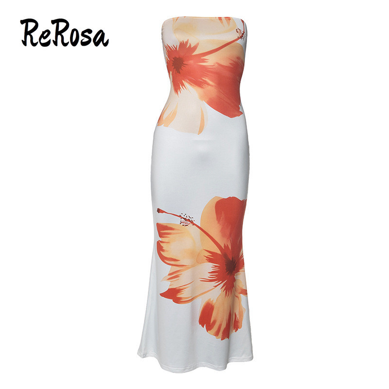 Rerosa Nữ Midi Đầm 2024 Thời Trang In Hoa Tắt Vai Ôm Vừa Vặn Váy Ống ...