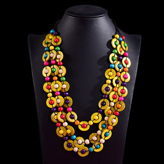 Vòng cổ 1 mảnh phong cách dân tộc Bohemian với mặt dây chuyền vỏ dừa, hạt nhiều lớp đầy màu sắc, vòng cổ dài thủ công dành cho nữ