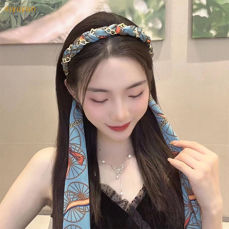 Siyuyan Ruy Băng Dài Dây Xích Tóc Vòng Thanh Lịch Đuôi Ngựa Giá Đỡ Vải Khăn Lụa Phụ Kiện Tóc Dành Cho Nữ Bé Gái Băng Đô Quấn Tóc VN