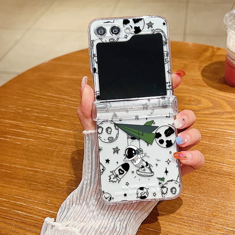 Ốp Điện Thoại Gấp Siêu Mỏng Trong Suốt Chống Sốc Cho Samsung Galaxy Z Flip 5 Flip 4 Flip 3 Ốp Lưng Hoa Trong Suốt Full Bản Lề Ốp Lưng Cứng