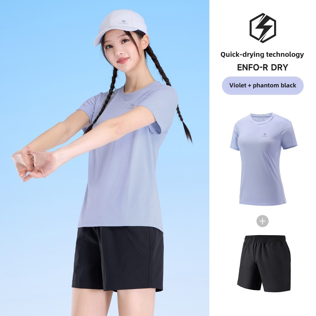 Ảnh Camel CROWN Bộ đồ thể thao nam nữ Áo thun khô nhanh Quần short thoáng khí Bộ đồ hai mảnh tập thể dục 1