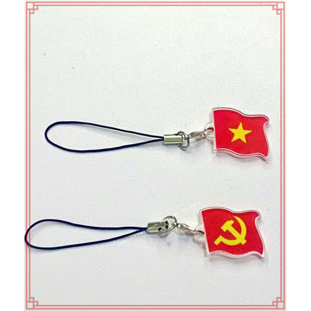 (Siêu Rẻ)Dây treo 2 mặt hình cờ Đảng,cờ Việt Nam, chất liệu mica trong suốt, dùng làm kỷ niệm, treo điện thoại- Sango
