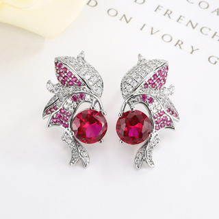 Châu Âu Mỹ ins Phong Cách Mới Đính Kim Cương Đỏ Corundum Xanh Spinel Bông Tai Nữ