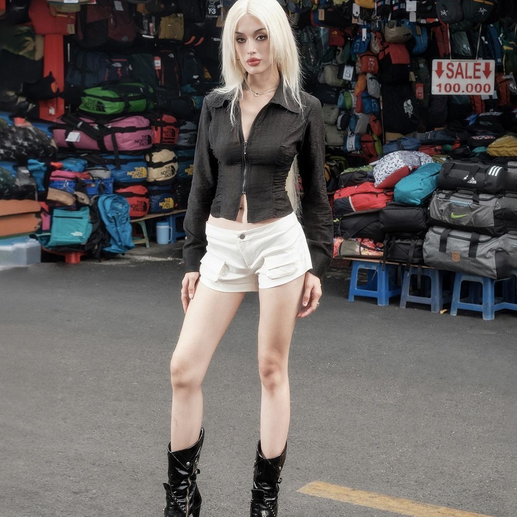Ảnh Sizzle Shirred Silk Shirt - Áo sơ mi lụa hoạ tiết dây kéo trước 3