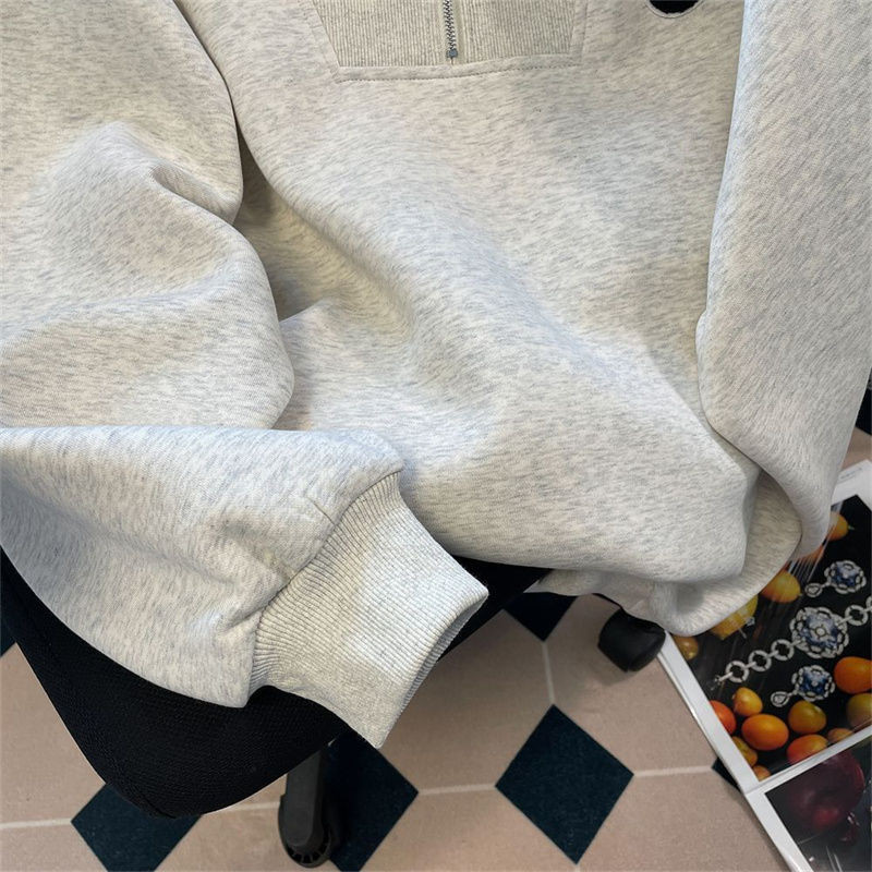 H Nửa Dây Kéo Ve Áo Cổ Áo Cotton Nguyên Chất Áo Thêu Mỏng