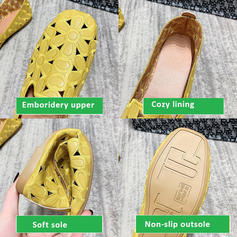 Size 35-42 Giày Mùa Hè Mũi Vuông Cho Nữ Thêu Thiết Kế Giày Dép Mềm Moccasin Giải Trí Nữ Ballet Flats