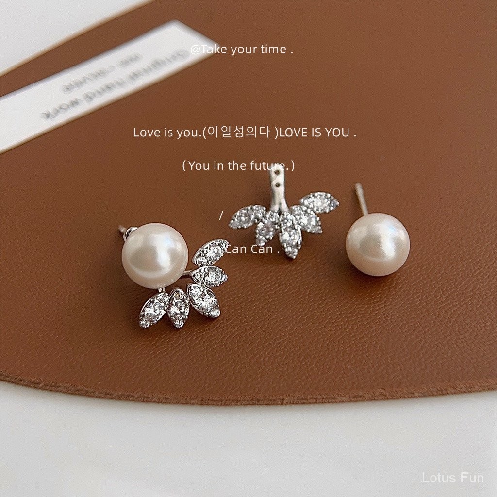 Bông tai thiết kế kết cấu ngọc trai siêu nhỏ Zircon Shijia Một phong cách hai cánh Thiết kế sáng tạo độc đáo Phụ kiện thời trang nữ