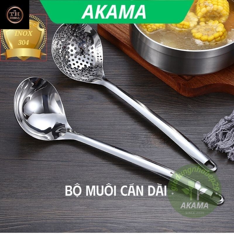 Muôi inox múc canh, vá chan canh bóng loáng, môi thủng dùng ăn lẩu, cán ...