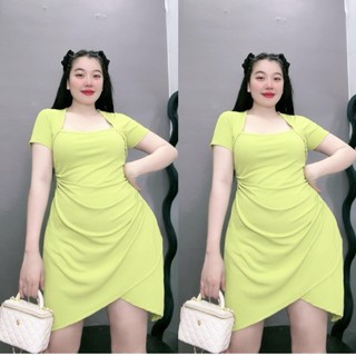 Váy thun NHỎ CLOTHING bigsize nữ tay ngắn cổ vuông dáng chữ A tà chéo tam giác chất thun tăm mềm mịn thời trang G658
