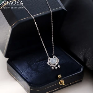 MIAOYA Thời Trang Ping An Khóa Vòng Cổ Nữ Mạ Bạc Màu Ruyi Chuông Mặt Trăng Mặt Dây Chuyền Quà Tặng