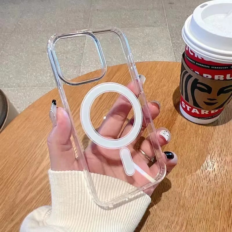Ốp Sạc Không Dây Từ Tính Cho iPhone 17 16 11 15 14 13 12 Pro Max 16e X XR XS Max 7 8 Plus SE2 Vỏ Cứng Chống Sốc Acrylic Trong Suốt Từ Tính
