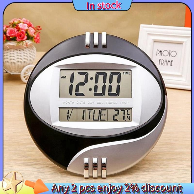 Còn hàng-Temperature Display Đồng hồ điện tử treo tường kỹ thuật số LCD Moderne Lịch LED Giá đỡ Đồng hồ Tắt tiếng Trang trí văn phòng tại nhà