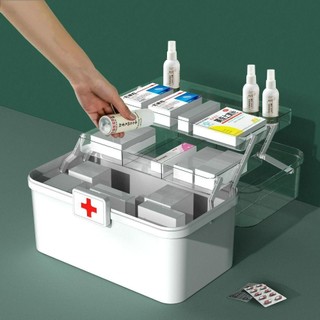 Tủ thuốc MEGOCE, Hộp đựng thuốc 3 lớp chống bụi dung tích lớn, Hộp đựng phân loại bằng nhựa di động có tay cầm Hộp đựng thuốc tại nhà