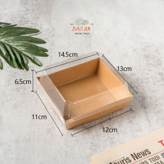 Hộp Giấy Vuông/Chữ Nhật Đựng Bánh Su Kem, Tiramisu, Màu Trắng, Nâu(kraft) Kèm NẮP NHỰA TRONG SUỐT Dùng 1 Lần