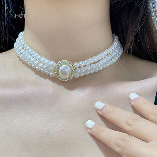 Julyhot Pháp Retro Hương Thơm Nhỏ Ba Lớp Ngọc Trai Vòng Cổ Flash Ngọc Trai Váy Cưới Xương Đòn Dây Xích Cho Nữ Cổ Massivedeals