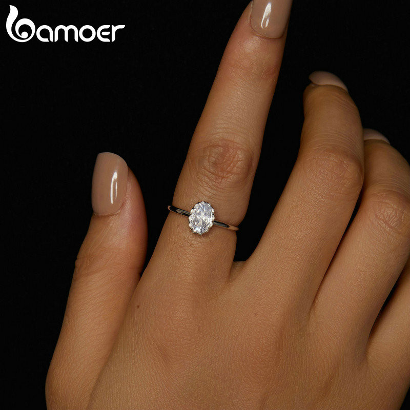 Bamoer 925 Sterling Sliver Ring Dazzling 1CT Moissanite Trang Sức Thời Trang Tinh Tế Quà Tặng Cho Nữ MSR049-5