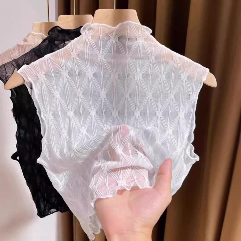 Áo Vest cổ giả JVSUB, Áo lót cổ ren mềm mại dành cho nữ, Áo sơ mi nửa cổ cao mùa thu đông Áo sơ mi ren bằng gỗ hàng đầu