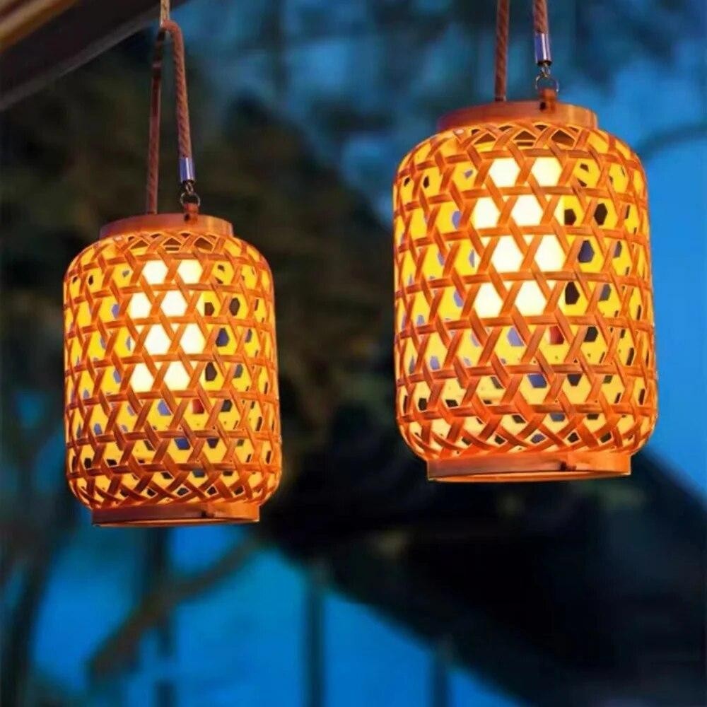 Đèn lồng mây giả HOBBYIN với đèn LED ấm áp - Trang trí ngoại thất cao cấp chống nước