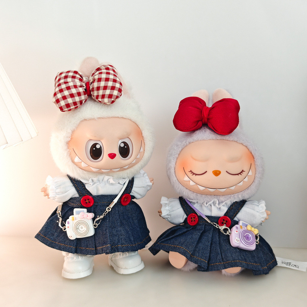 アイドル Labubu v2 Labubu V2 V1 20cm Doll Clothing Accessories Pink Backpack