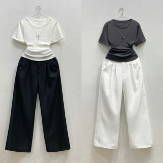 Set đồ bigsize nữ áo thun gân tăm kèm quần dài ống suông cotton lạnh thời trang xinh cho các chuppy SET961