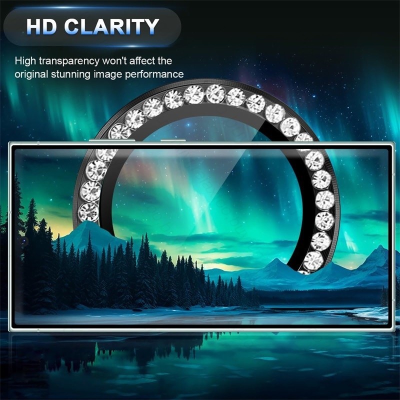 Bling 3D Kim Cương Kim Loại Camera Vòng Bảo Vệ Cho Samsung S25 Ultra S24 S23 S22 Plus S24 FE 5G HD Kính Cường Lực Hợp Kim Nắp Ống Kính