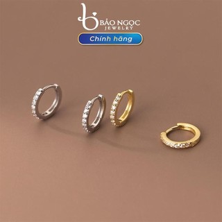 Khuyên tai bạc unisex, Khuyên tai bạc đính đá, Bông tai bạc nam nữ, Khuyên tai bạc basic - B2942