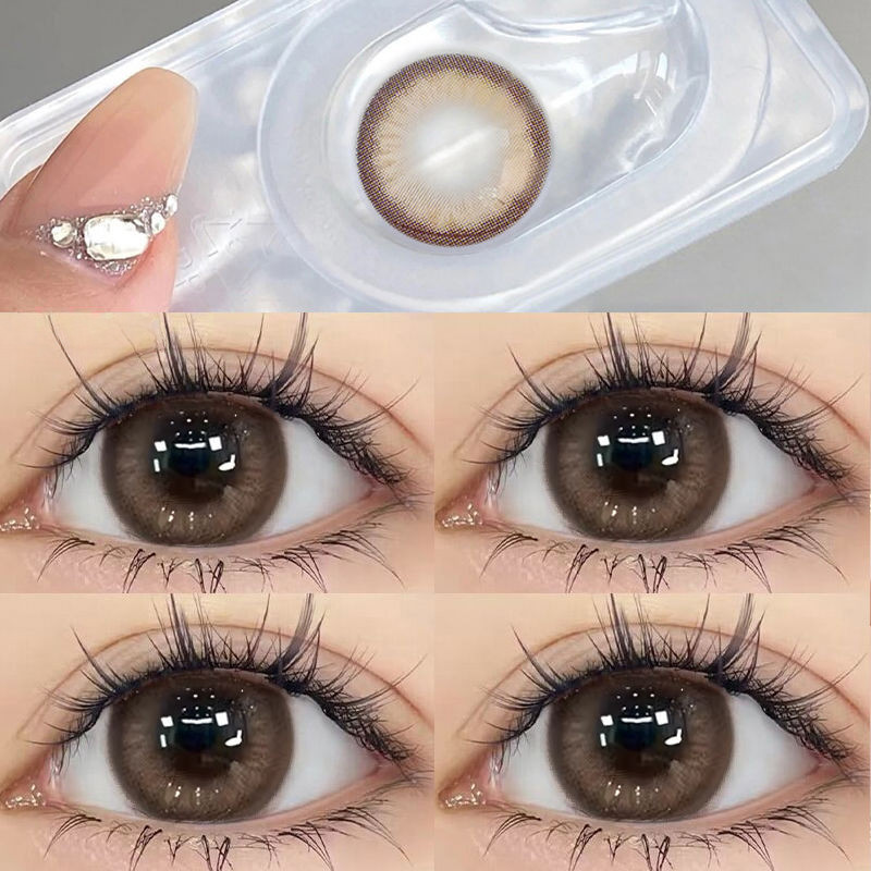 Set 2 Kính Áp Tròng Màu Đen contact lenses 0 ~ -6.00 black len 14.2mm lens cận lens nâu bean black 43