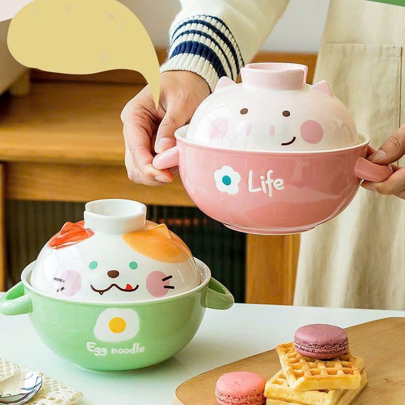 Tô Sứ Úp Mỳ Hình Con Vật Cute - Bát Ăn Mỳ Tôm 700ml 2 Công Dụng Gốm Sứ Cao Cấp
