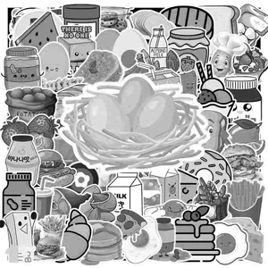 Set 50 Sticker Hình BƠ VÀ BÁNH MÌ TRẮNG ĐEN | Decal Phản Quang 7 Màu Halogram | Chống Nước | MS: 000199 - GÌ CŨNG IN