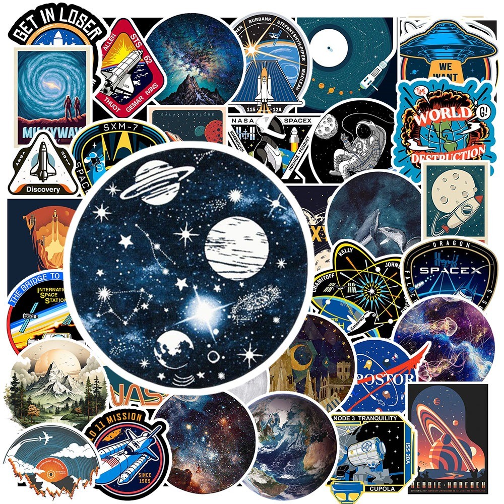 Combo 50 Sticker Vintage Galaxy chống nước sticker dán laptop, điện thoại, đàn guitar, mũ bảo hiểm, vali - GÌ CŨNG IN