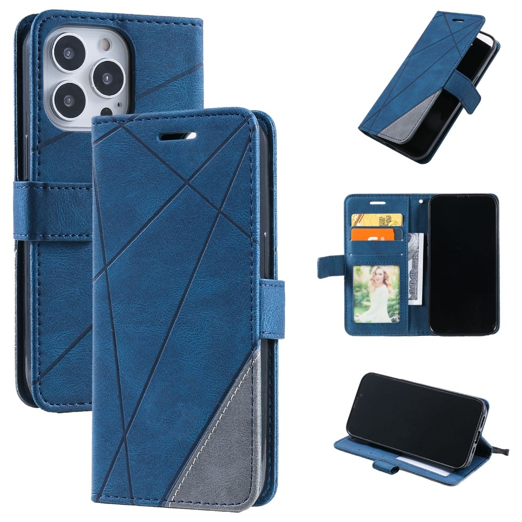 Dành Cho iPhone 12 13 mini 11 14 Pro Max 6 6s 7 8 Plus SE 2020 2022 XR X XS Bao Da Ghép Màu Ví Điện Thoại Có Khe Cắm Thẻ TPU Mềm Ốp Lưng Vỏ Dây Đeo Tay