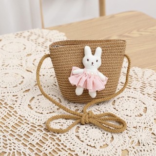 Túi Rơm Mini MELEN, Dây Kéo Hoạt Hình Bunny Kid Túi Messenger, Dễ Thương Handmade Dệt Tiền Xu Đạo Cụ Ảnh Túi Xách Đeo Ngang