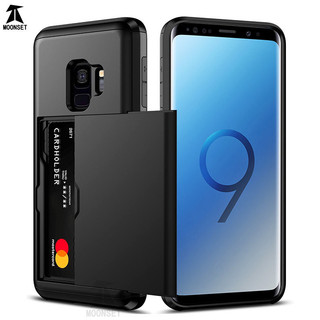 Dành Cho Samsung Galaxy S9 Plus Ốp Lưng Ví Đựng Thẻ ID Khe Cắm Cửa Trượt Ẩn Túi Chống Trầy Xước Hai Lớp Bảo Vệ Vỏ Cứng TPU Ốp Lưng