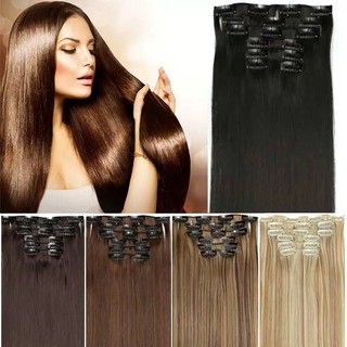 Set 6 Kẹp Tóc Giả Thẳng Dài Nhiều Màu Sắc Phong Cách Âu Mỹ, Tóc Giả Nửa Đầu Kẹp Phím HaminStore