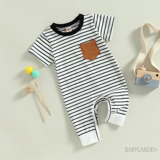 Baga-baby Bé Trai Áo Liền Quần Mùa Hè Cổ Tròn Màu Sắc Tương Phản Tay Ngắn Rompr