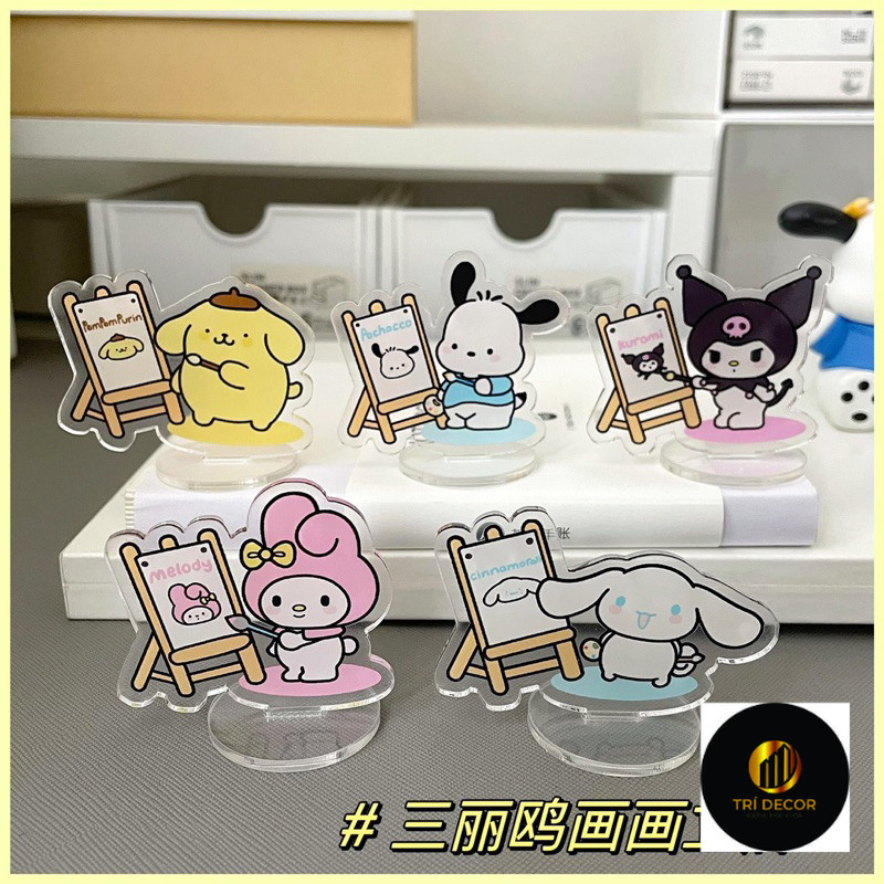 ( MUA TỪ 2 SP )Standee Mô hình mini để bàn bằng nhựa Acrylic hoạt hình Sanrio Kuromi Melody Cinnamoroll Pochacco Pompuri