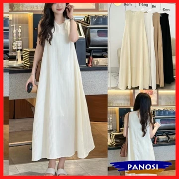 Váy suông nữ dáng xòe váy suông sát nách đầm suông hai lớp chất đũi gân mềm mát mùa hè V842 PANOSI