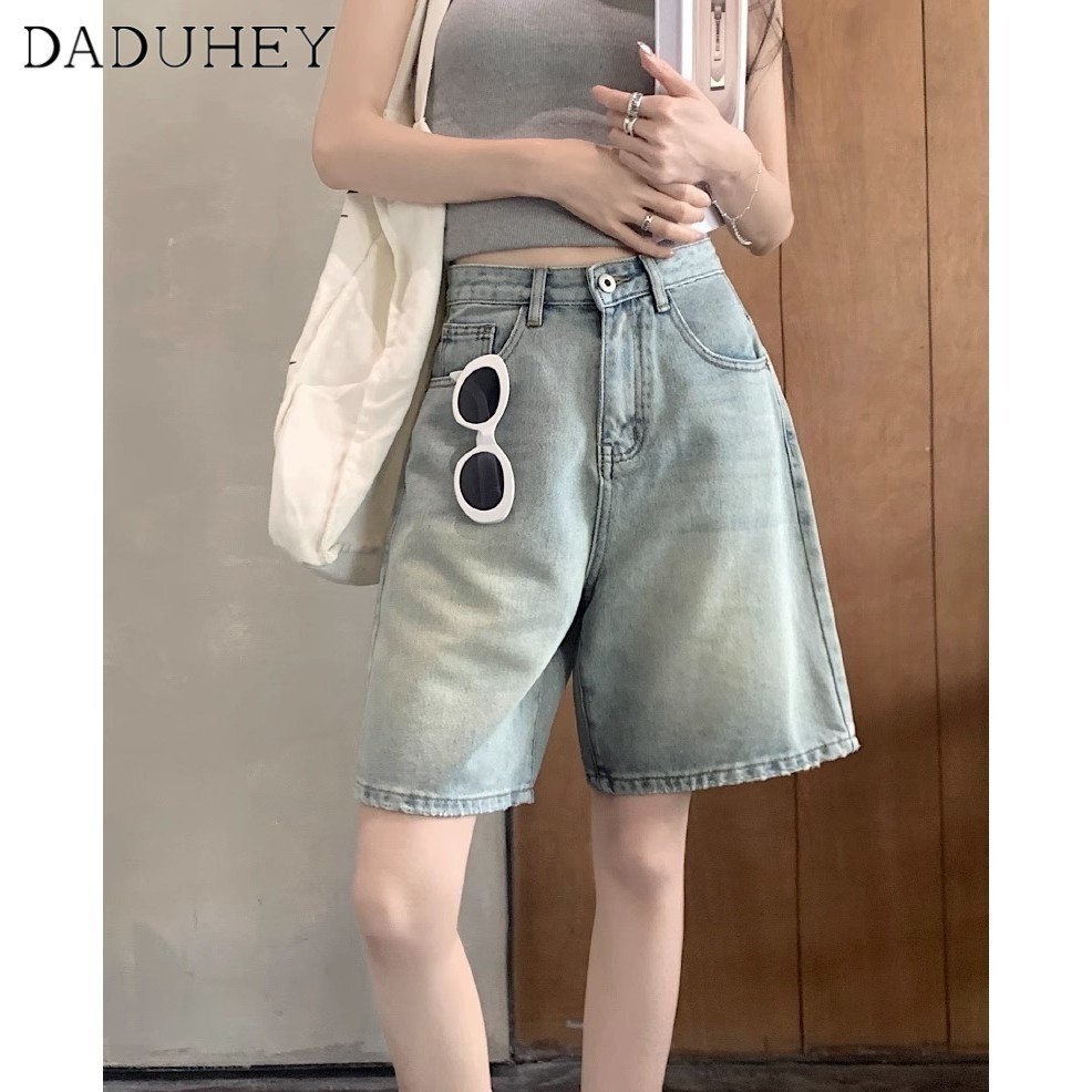 Ảnh DaDuHey New American ins high street retro denim shorts niche high waist loose wide leg pants hot pants 2