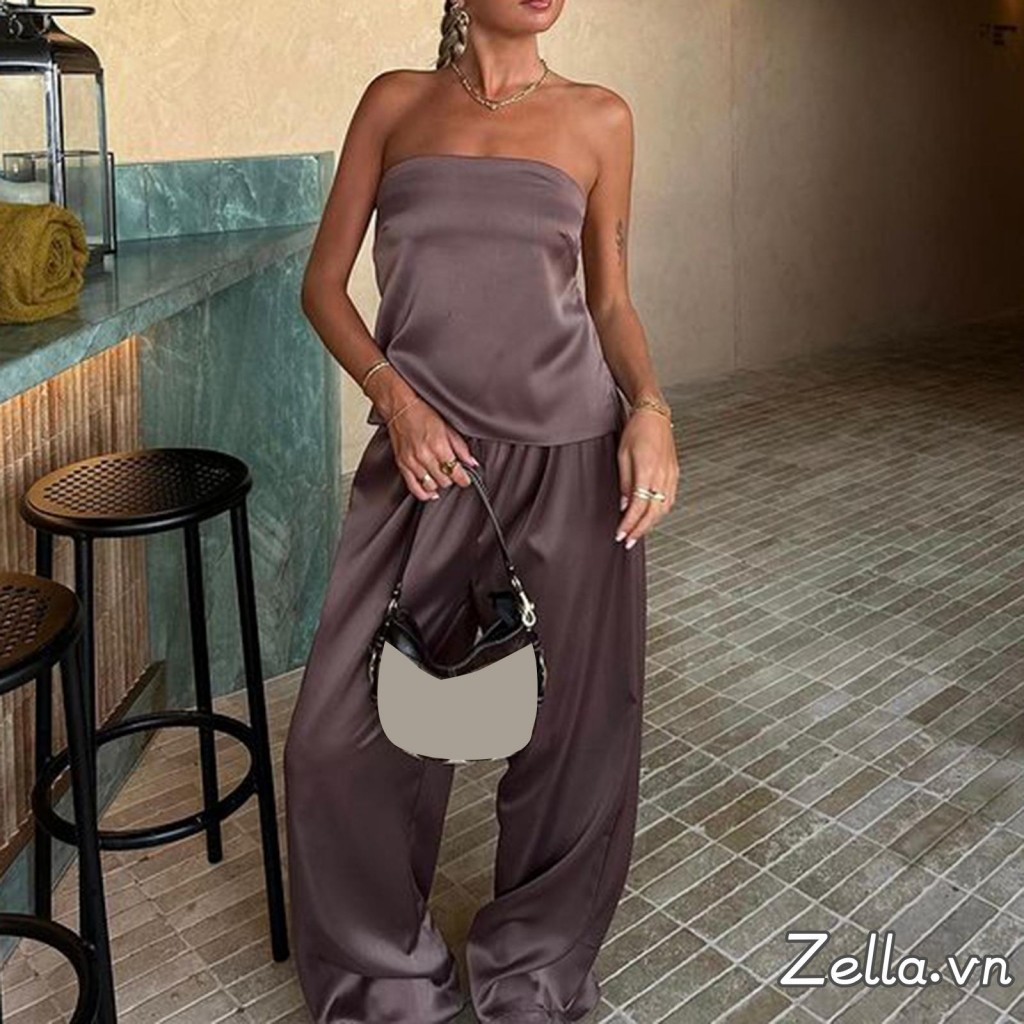 Phụ Nữ Mùa Hè 2 Mảnh Trang Phục Băng Backless Bandeau Tube Tops + Co Giãn Quần Ống Rộng Bộ Dạo Phố