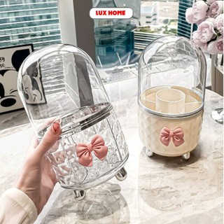 Hộp đựng mỹ phẩm vân kim cương xoay 360 có nắp chống bụi, Hộp đựng cọ trang điểm trong suốt cao cấp