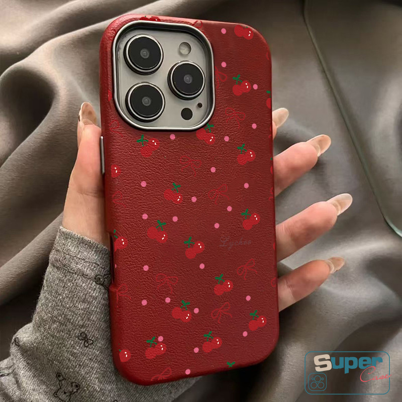 Phim hoạt hình toàn màn hình Sweet Cherry Vỏ nơ dễ thương Tương thích cho IPhone XR 11 15 16 13 12 Pro MAX X XS MAX 15 14 16 Plus Vỏ mềm da họa tiết sang trọng