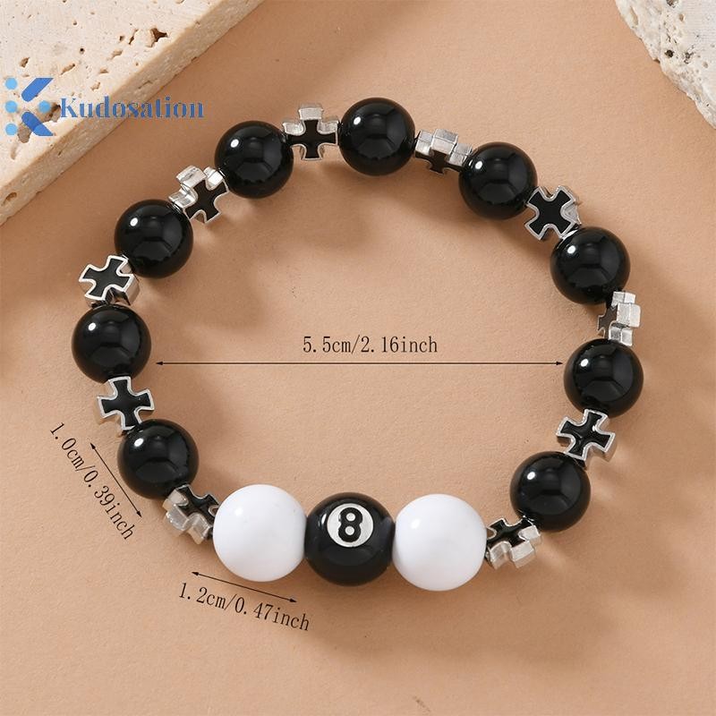 Kudosation Bida Đen 8 Hạt Vòng Tay Nam Nữ Handmade Chữ Thập May Mắn Đàn Hồi Vòng Tay Nam Hip Hop Trang Sức Phụ Kiện
