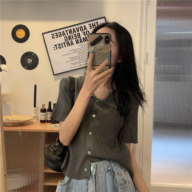 Áo Cardigan dệt kim Ngắn Tay Cổ POLO Nữ Mẫu Mới Mùa Hè mỏng