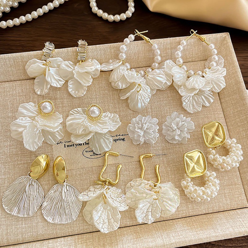 Bông tai hoa vỏ Tính khí Bông tai ngọc trai giả Phụ kiện thời trang