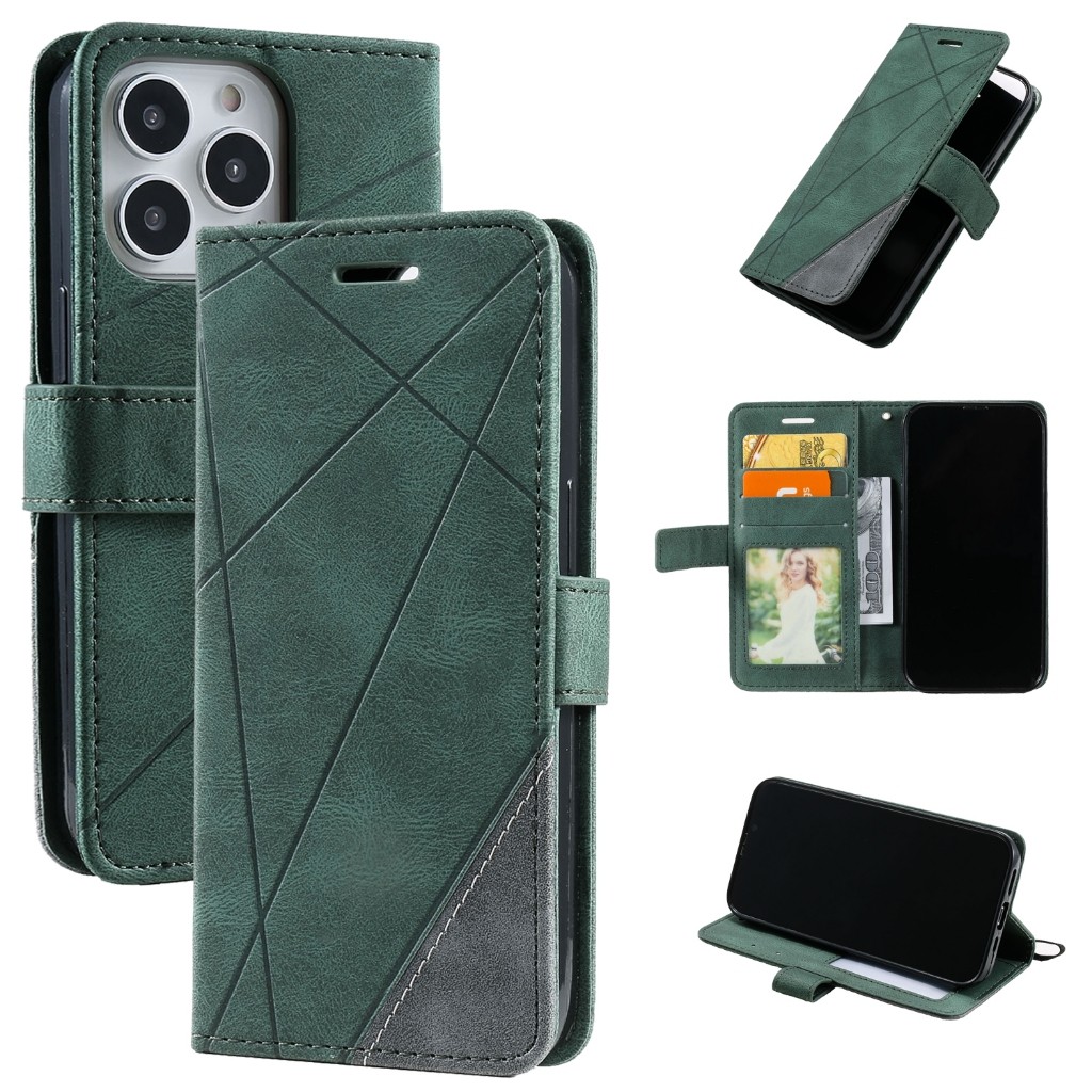 Dành Cho iPhone 12 13 mini 11 14 Pro Max 6 6s 7 8 Plus SE 2020 2022 XR X XS Bao Da Ghép Màu Ví Điện Thoại Có Khe Cắm Thẻ TPU Mềm Ốp Lưng Vỏ Dây Đeo Tay
