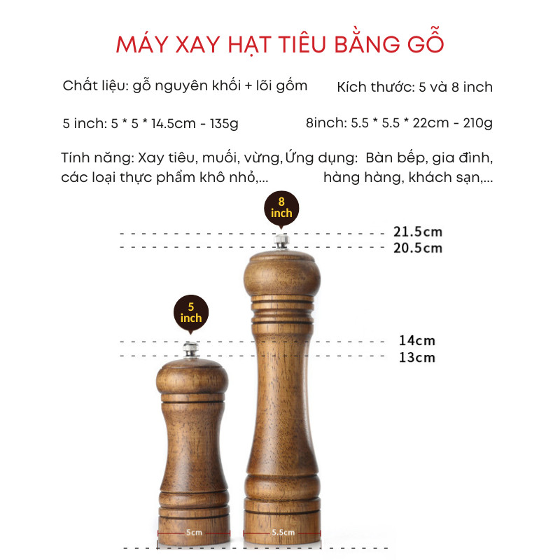 Dụng Cụ Xay Tiêu Cầm Tay Bằng Gỗ Sồi Tự Nhiên Cao Cấp - Lọ Xay Hạt Tiêu, Muối Hồng Để Bàn Cho Gia Đình, Nhà Hàng| 243