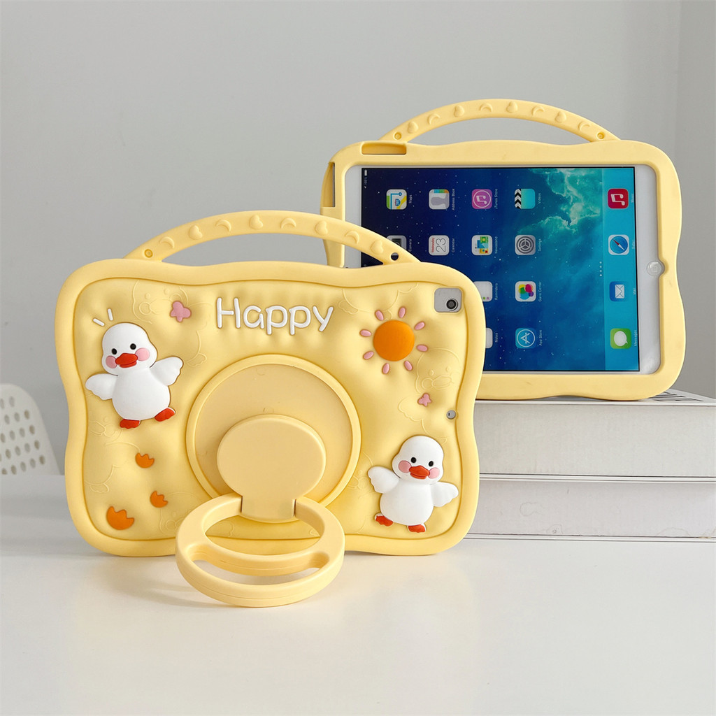 Ốp Lưng Cho iPad 11th (A16) 2025 iPad Air 11 "2025 M3 / 2024 M2 Dây Đeo Xoay 360 Độ Keo Mềm Vỏ Vịt Vàng