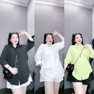 Set đồ NHỎ CLOTHING bigsize nữ áo sơ mi tay dài lụa hàn cao cấp mix quần vải tây, from dáng ulzang mặc mát SET904