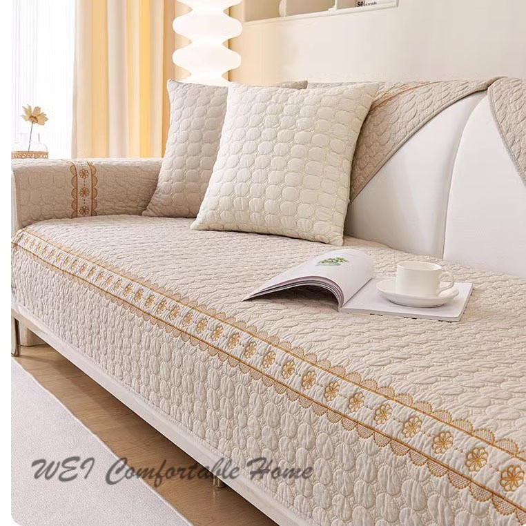 Kem Phong Cách Màu Be Sofa Đệm Cotton Nguyên Chất Bốn Mùa Đa Năng Da Chống Trơn Trượt Sofa Đệm Đơn Giản